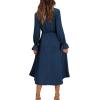 imageKILIG Womens Silky Satin Long Sleeve Tie Front Flowy Formal Wedding Guest Cocktail Party Evening DressesA1navy