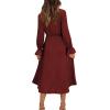 imageKILIG Womens Silky Satin Long Sleeve Tie Front Flowy Formal Wedding Guest Cocktail Party Evening DressesA1wine