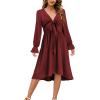 imageKILIG Womens Silky Satin Long Sleeve Tie Front Flowy Formal Wedding Guest Cocktail Party Evening DressesA1wine
