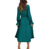 imageKILIG Womens Silky Satin Long Sleeve Tie Front Flowy Formal Wedding Guest Cocktail Party Evening DressesBlue