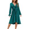 imageKILIG Womens Silky Satin Long Sleeve Tie Front Flowy Formal Wedding Guest Cocktail Party Evening DressesBlue