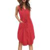 imageKILIG Womens Summer V Neck Sleeveless Button Down Elastic Casual Dress with PocketsRed