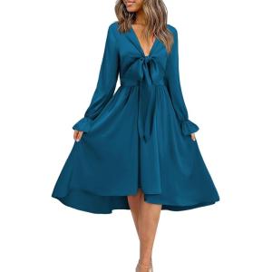 imageKILIG Womens Silky Satin Long Sleeve Tie Front Flowy Formal Wedding Guest Cocktail Party Evening DressesNavy02