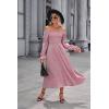 imageKILIG Womens Square Neck One Shoulder Long Sleeve Dress Smocked Belted Formal Fall Dresses 2025Pink