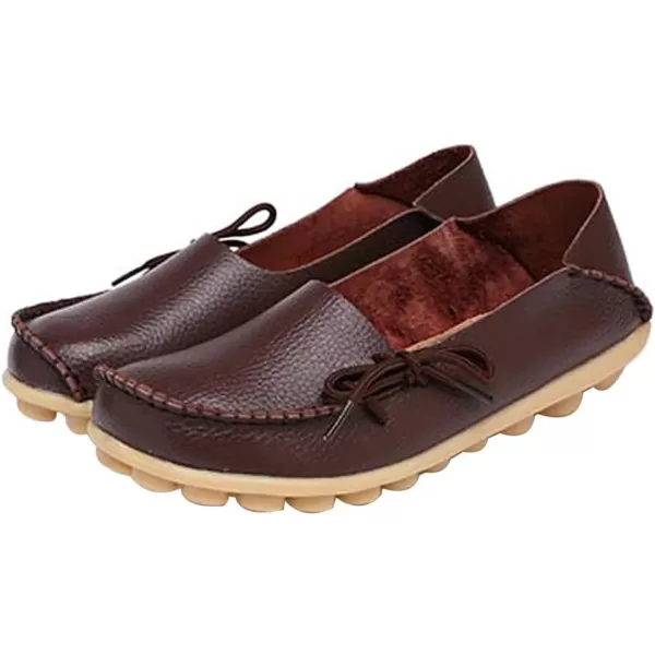 DUOYANGJIASHA Loafers for Women Casual Slip on Dress Loafers Womens Comfortable Leather Driving Shoes Outdoor Walking Flats Shoes Coffee