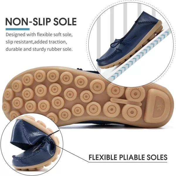 DUOYANGJIASHA Loafers for Womens Casual Shoes Slip on Dress Women Comfortable Leather Driving Shoes Outdoor Walking Flats Darkblue