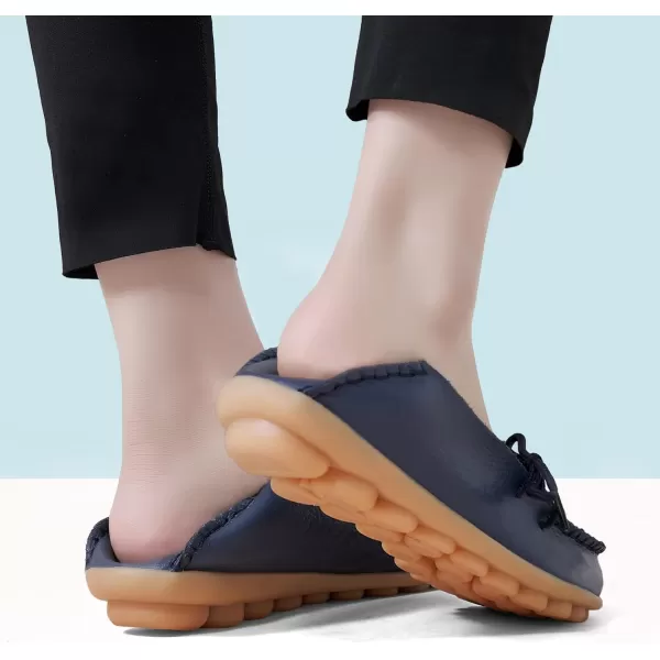 DUOYANGJIASHA Loafers for Womens Casual Shoes Slip on Dress Women Comfortable Leather Driving Shoes Outdoor Walking Flats Darkblue