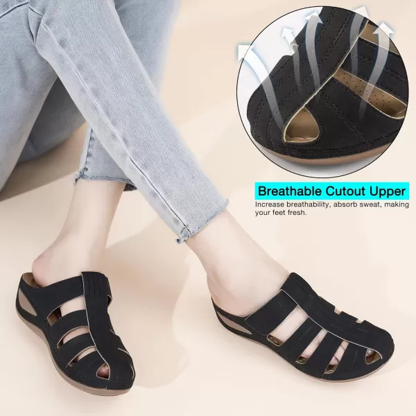 Ecetana Clogs for Women Casual Summer Sandals Adjustable Slip On Mules Comfort Breathable Walking Shoes Black