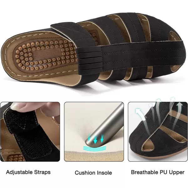 Ecetana Clogs for Women Casual Summer Sandals Adjustable Slip On Mules Comfort Breathable Walking Shoes Black