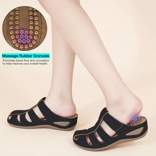 Ecetana Clogs for Women Casual Summer Sandals Adjustable Slip On Mules Comfort Breathable Walking Shoes Black
