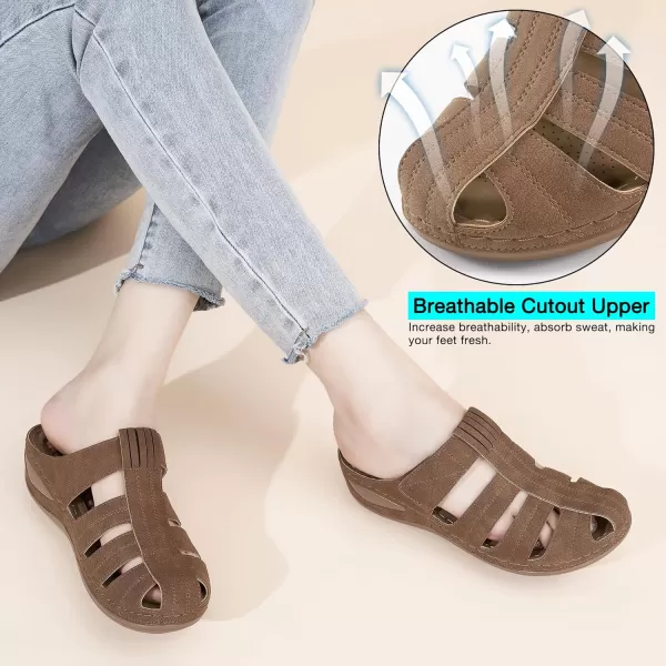 Ecetana Clogs for Women Casual Summer Sandals Adjustable Slip On Mules Comfort Breathable Walking Shoes Brown