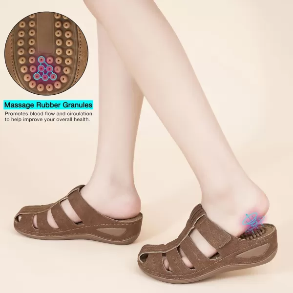Ecetana Clogs for Women Casual Summer Sandals Adjustable Slip On Mules Comfort Breathable Walking Shoes Brown