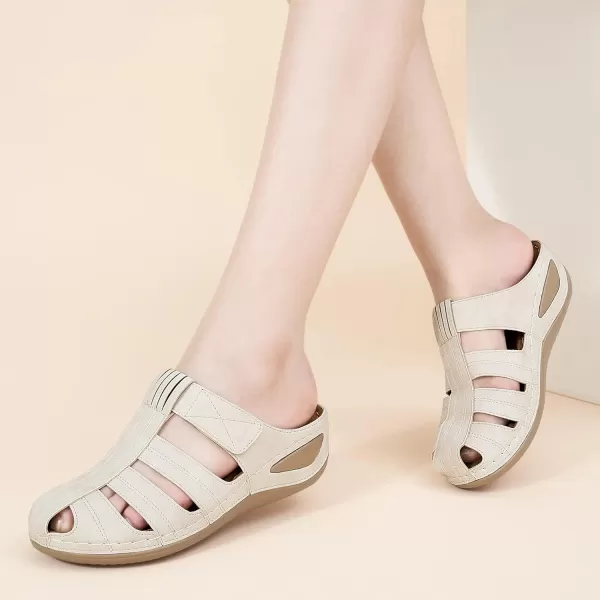 Ecetana Clogs for Women Comfortable Slip On Mules Adjustable Casual Summer Wedge Sandals Breathable Outdoor Walking Shoes Apricot