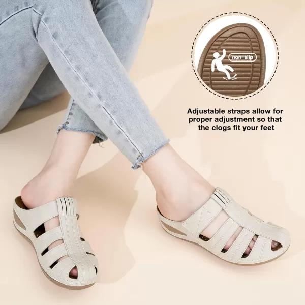 Ecetana Clogs for Women Comfortable Slip On Mules Adjustable Casual Summer Wedge Sandals Breathable Outdoor Walking Shoes Apricot