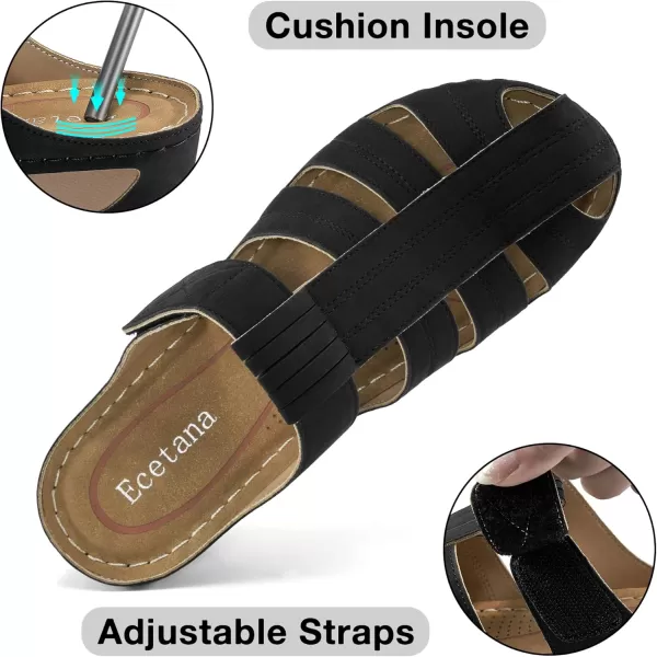 Ecetana Clogs for Women Comfortable Slip On Mules Adjustable Casual Summer Wedge Sandals Breathable Outdoor Walking Shoes Black