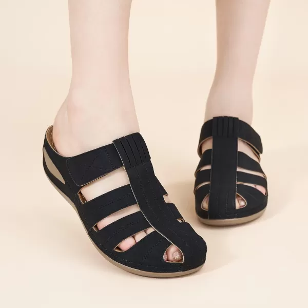 Ecetana Clogs for Women Comfortable Slip On Mules Adjustable Casual Summer Wedge Sandals Breathable Outdoor Walking Shoes Black