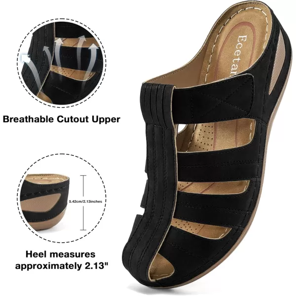 Ecetana Clogs for Women Comfortable Slip On Mules Adjustable Casual Summer Wedge Sandals Breathable Outdoor Walking Shoes Black