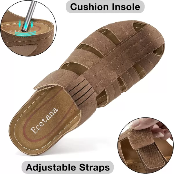 Ecetana Clogs for Women Comfortable Slip On Mules Adjustable Casual Summer Wedge Sandals Breathable Outdoor Walking Shoes Brown