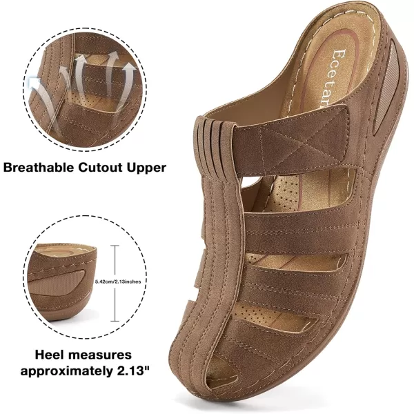 Ecetana Clogs for Women Comfortable Slip On Mules Adjustable Casual Summer Wedge Sandals Breathable Outdoor Walking Shoes Brown