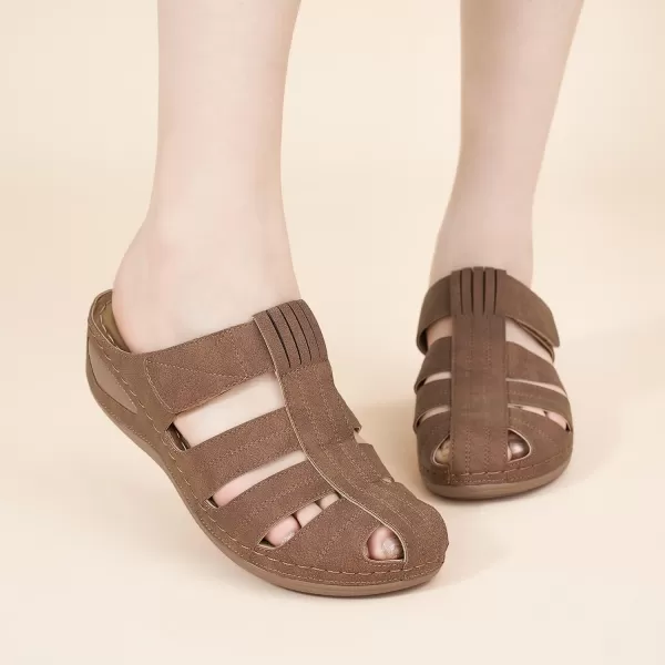 Ecetana Clogs for Women Comfortable Slip On Mules Adjustable Casual Summer Wedge Sandals Breathable Outdoor Walking Shoes Brown