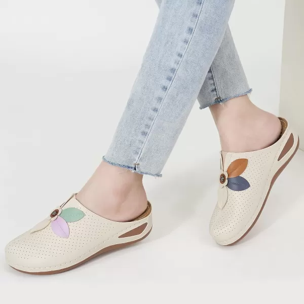 Ecetana Clogs for Women Shoes Slip on Leather Mules Sneakers Casual Summer Wedge Sandals Comfortable Travel Clogs Indoor Outdoor Mules Apricot