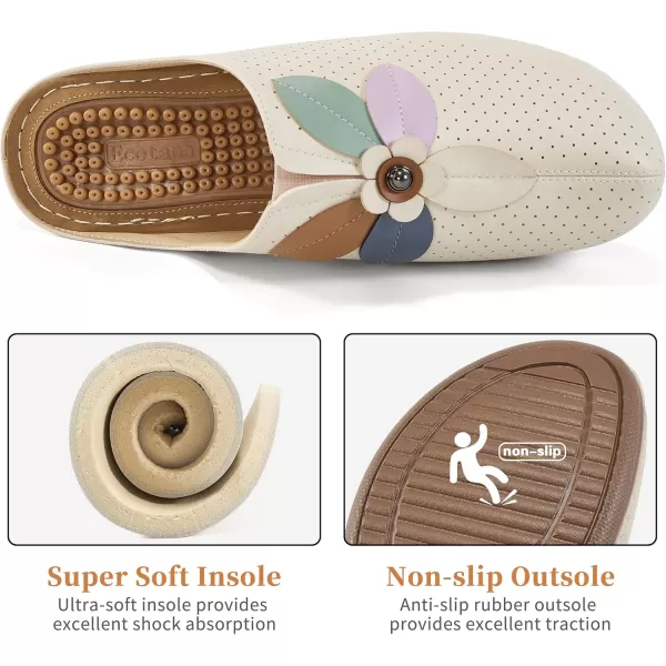 Ecetana Clogs for Women Shoes Slip on Leather Mules Sneakers Casual Summer Wedge Sandals Comfortable Travel Clogs Indoor Outdoor Mules Apricot