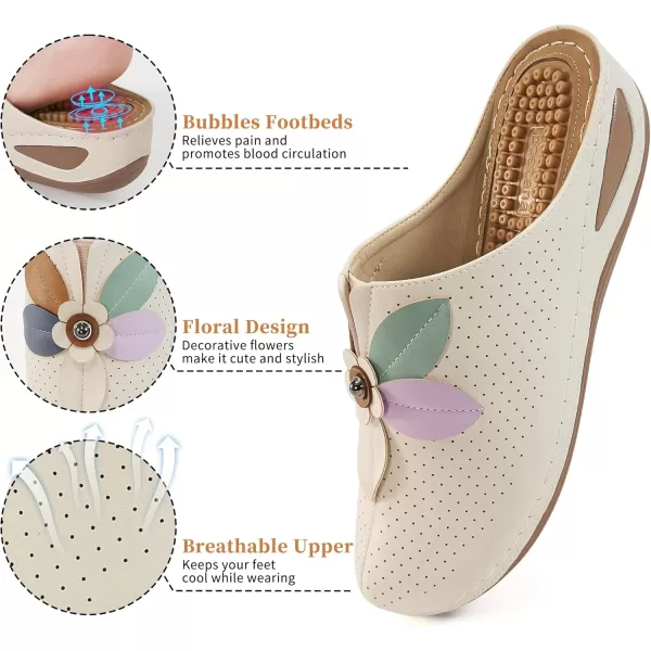 Ecetana Clogs for Women Shoes Slip on Leather Mules Sneakers Casual Summer Wedge Sandals Comfortable Travel Clogs Indoor Outdoor Mules Apricot