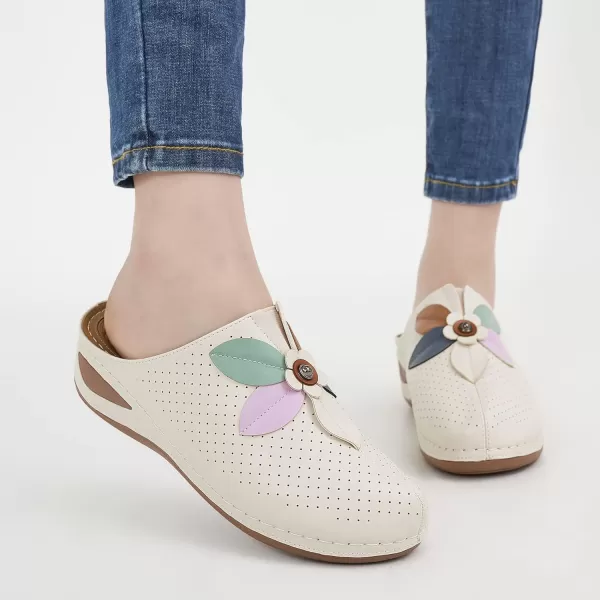 Ecetana Clogs for Women Shoes Slip on Leather Mules Sneakers Casual Summer Wedge Sandals Comfortable Travel Clogs Indoor Outdoor Mules Apricot
