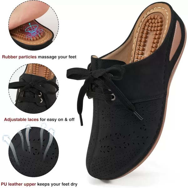 Ecetana Mules for Women Slip on Clogs Shoes Casual Summer Wedge Sandals Comfort Walking Mules Black