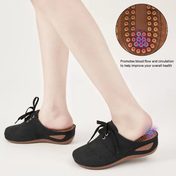 Ecetana Mules for Women Slip on Clogs Shoes Casual Summer Wedge Sandals Comfort Walking Mules Black