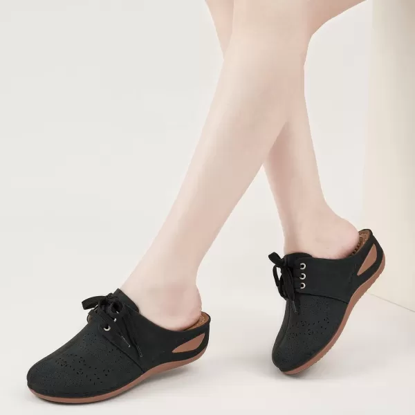 Ecetana Mules for Women Slip on Clogs Shoes Casual Summer Wedge Sandals Comfort Walking Mules Black
