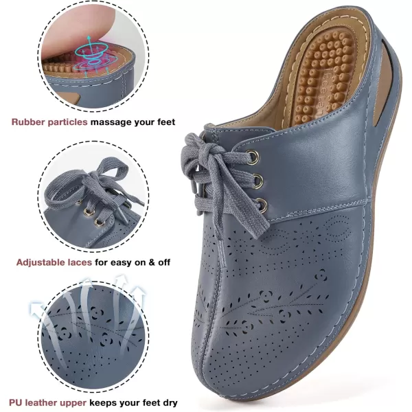 Ecetana Mules for Women Slip on Clogs Shoes Casual Summer Wedge Sandals Comfort Walking Mules Blue 700a