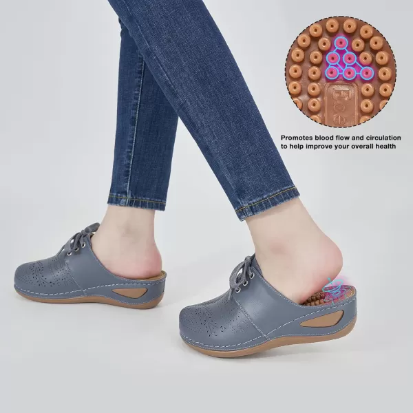 Ecetana Mules for Women Slip on Clogs Shoes Casual Summer Wedge Sandals Comfort Walking Mules Blue 700a