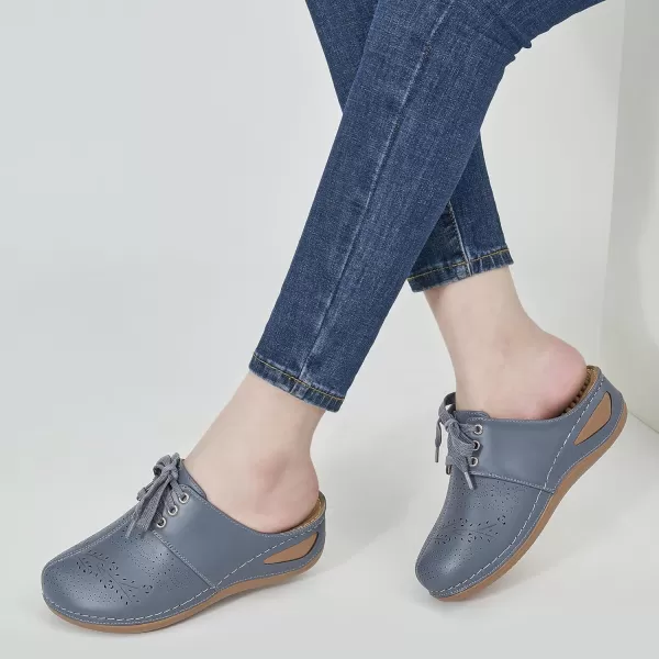 Ecetana Mules for Women Slip on Clogs Shoes Casual Summer Wedge Sandals Comfort Walking Mules Blue 700a