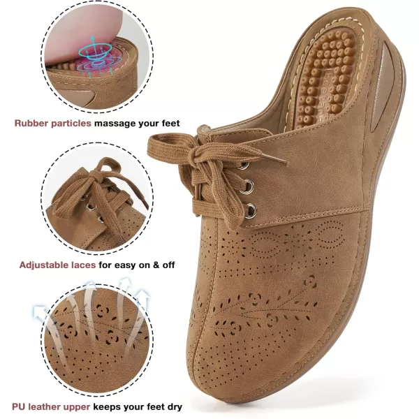 Ecetana Mules for Women Slip on Clogs Shoes Casual Summer Wedge Sandals Comfort Walking Mules Brown