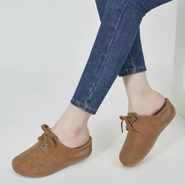 Ecetana Mules for Women Slip on Clogs Shoes Casual Summer Wedge Sandals Comfort Walking Mules Brown