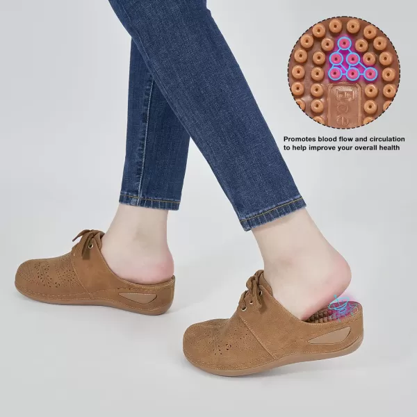 Ecetana Mules for Women Slip on Clogs Shoes Casual Summer Wedge Sandals Comfort Walking Mules Brown