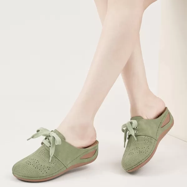 Ecetana Mules for Women Slip on Clogs Shoes Casual Summer Wedge Sandals Comfort Walking Mules Green