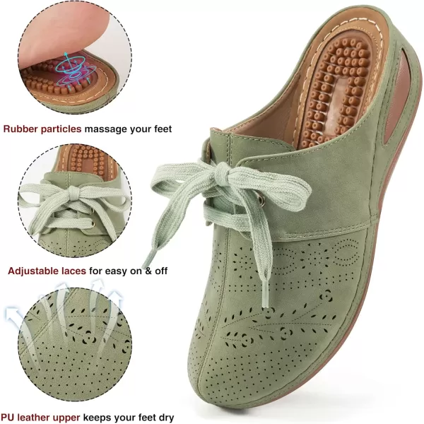 Ecetana Mules for Women Slip on Clogs Shoes Casual Summer Wedge Sandals Comfort Walking Mules Green