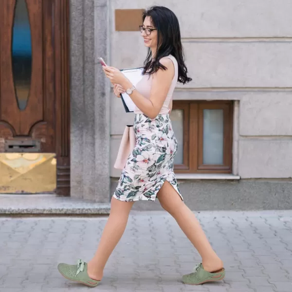 Ecetana Mules for Women Slip on Clogs Shoes Casual Summer Wedge Sandals Comfort Walking Mules Green