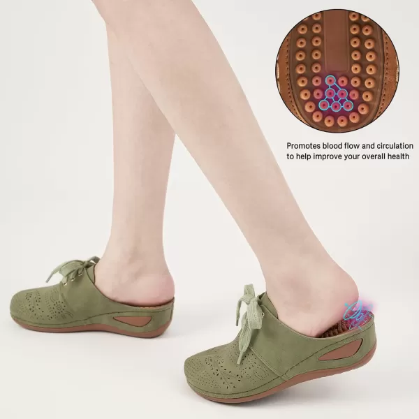 Ecetana Mules for Women Slip on Clogs Shoes Casual Summer Wedge Sandals Comfort Walking Mules Green