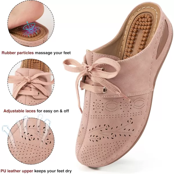 Ecetana Mules for Women Slip on Clogs Shoes Casual Summer Wedge Sandals Comfort Walking Mules Pink