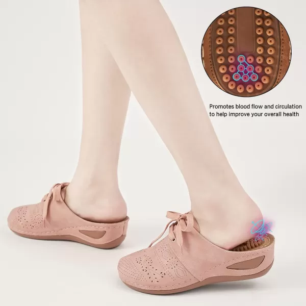 Ecetana Mules for Women Slip on Clogs Shoes Casual Summer Wedge Sandals Comfort Walking Mules Pink