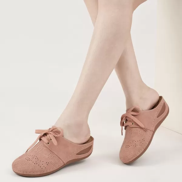 Ecetana Mules for Women Slip on Clogs Shoes Casual Summer Wedge Sandals Comfort Walking Mules Pink