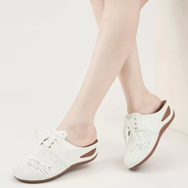 Ecetana Mules for Women Slip on Clogs Shoes Casual Summer Wedge Sandals Comfort Walking Mules White