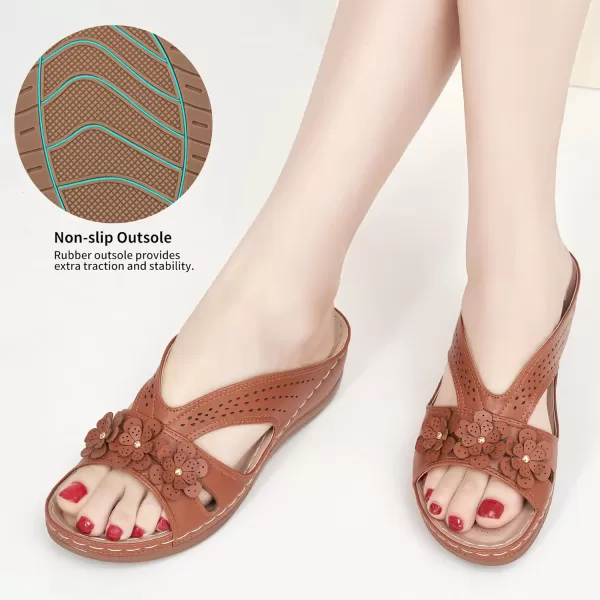 Ecetana Sandals for Women Wedge Shoes: Slip On Dressy Summer Comfortable Slides Sandals Lightweight Memory Foam Platform Shoes