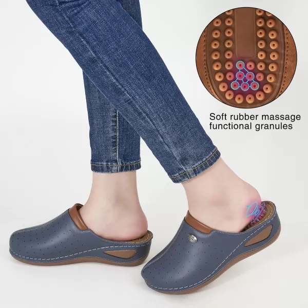 Ecetana Womens Clogs Comfortable Slip on Mules Sneakers Shoes for Women Casual Summer Wedge Walking Mules Black Leather Clogs