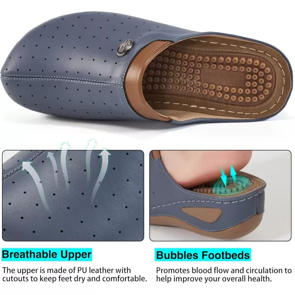 Ecetana Womens Clogs Comfortable Slip on Mules Sneakers Shoes for Women Casual Summer Wedge Walking Mules Black Leather Clogs