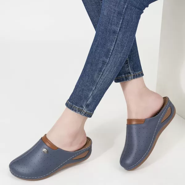 Ecetana Womens Clogs Comfortable Slip on Mules Sneakers Shoes for Women Casual Summer Wedge Walking Mules Black Leather Clogs