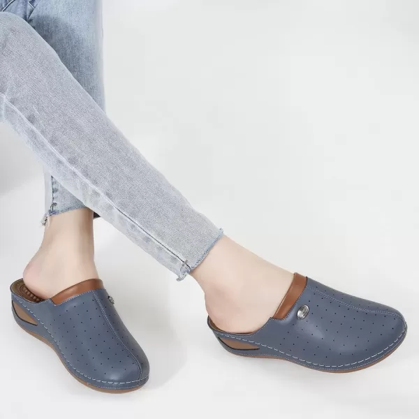 Ecetana Womens Clogs Comfortable Slip on Mules Sneakers Shoes for Women Casual Summer Wedge Walking Mules Black Leather Clogs
